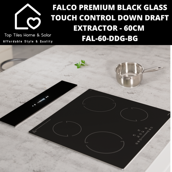 Falco Premium Black Glass Touch Control Down Draft Extractor - 60cm FAL-60-DDG-BG