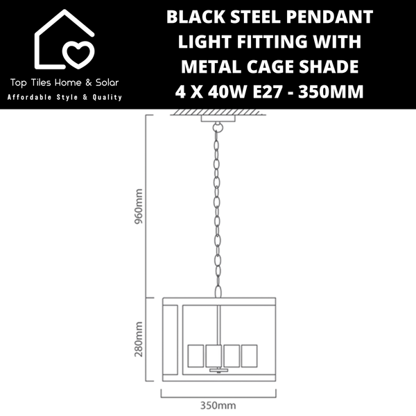 Black Steel Pendant Light Fitting with Metal Cage Shade - 4 x 40W E27