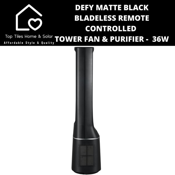 Defy Matte Black Bladeless Remote Controlled Tower Fan & Purifier -  36W