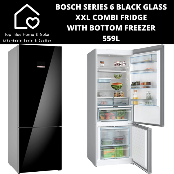 Bosch Series 6 - Black Glass XXL Combi Fridge With Bottom Freezer - 559L