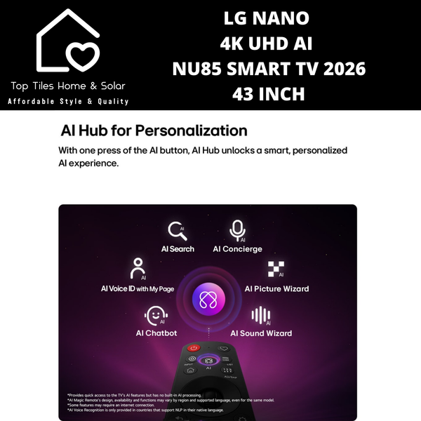 LG NANO 4K UHD AI NU85 Smart TV 2026 - 43 Inch