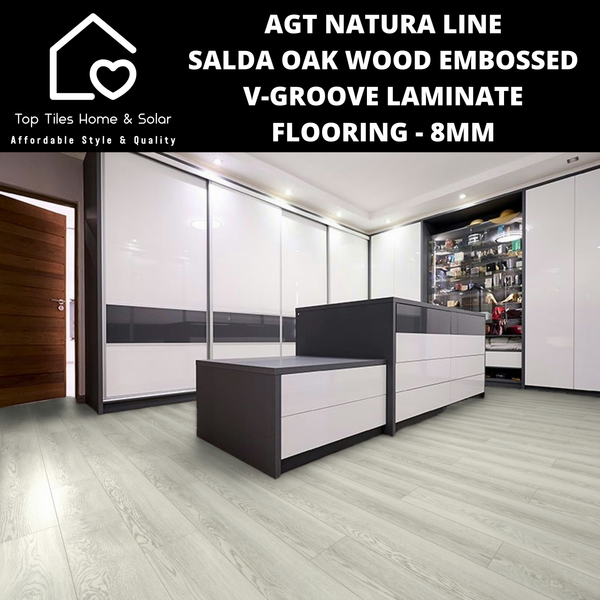 AGT Natura Line Salda Oak Wood Embossed V-Groove Laminate Flooring - 8mm