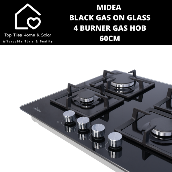 Midea Black Gas on Glass 4 Burner Gas Hob - 60cm