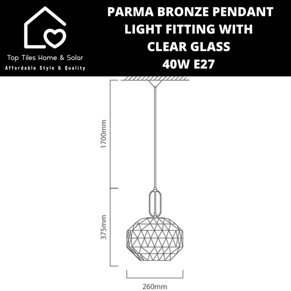 Parma Bronze Pendant Light Fitting with Clear Glass - 40W E27