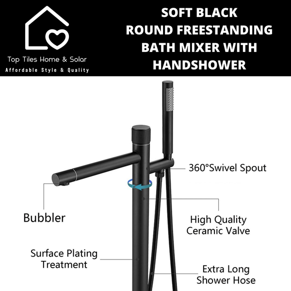 Soft Black Round Freestanding Bath Mixer With Handshower