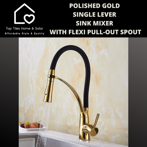 Polished Gold Single Lever Sink Mixer With Flexi Pull-Out Spout