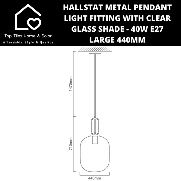 Hallstat Metal Pendant Light Fitting with Clear Glass Shade - 40W E27 Large 440mm