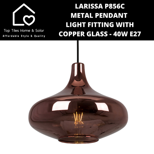 Larissa P856C Metal Pendant Light Fitting with Copper Glass - 40W E27