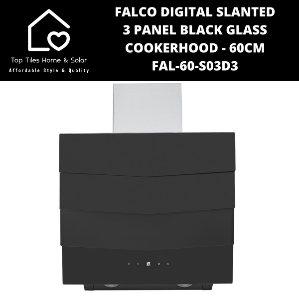 Falco Digital Slanted 3 Panel Black Glass Cookerhood - 60cm FAL-60-S03D3