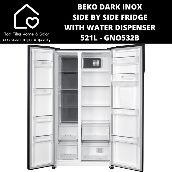 Beko Dark Inox Side By Side Fridge with Water Dispenser - 521L GNO532B