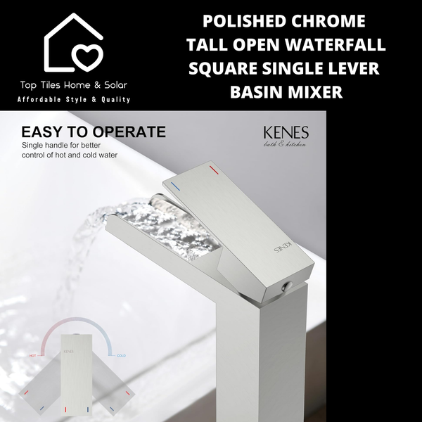 Polished Chrome Tall Open Waterfall Square Single Lever Basin Mixer