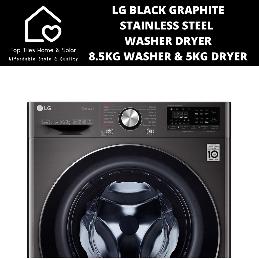 LG Black Steel Vivace Washer Dryer 8.5kg Washer 5kg Dryer