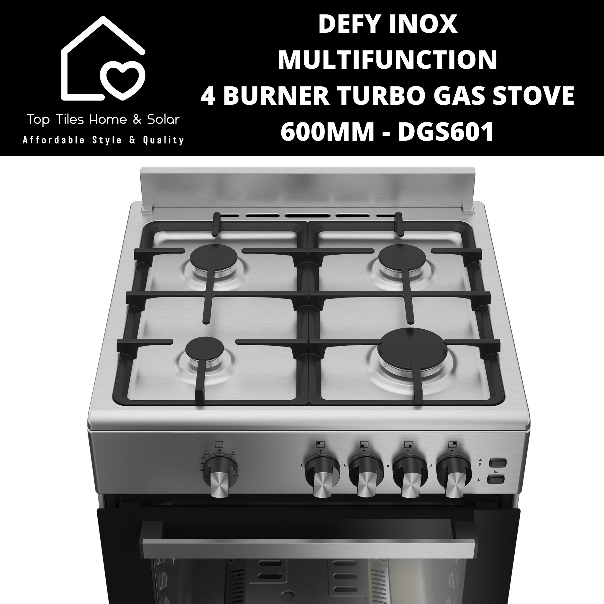 Defy Inox Multifunction 4 Burner Turbo Gas Stove - 600mm DGS601
