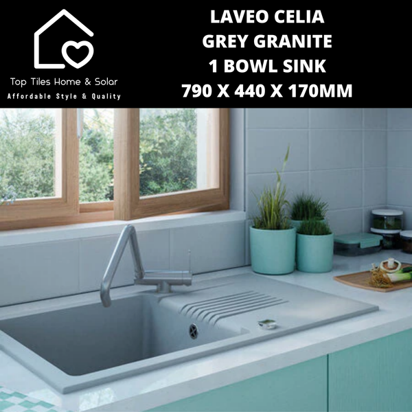Laveo Celia Grey Granite 1 Bowl Sink - 790 x 440 x 170mm