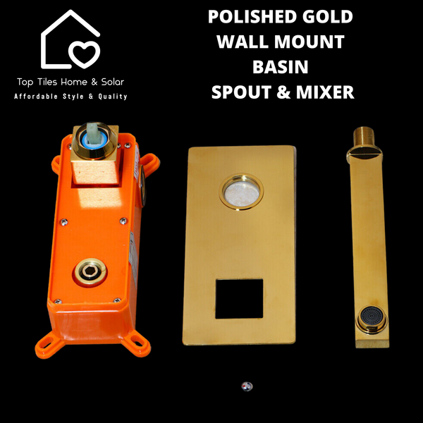 Polished Gold Wall Mount Basin Spout & Mixer