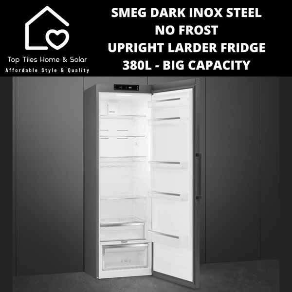 Smeg Dark Inox Steel No Frost Upright Larder Fridge - 380L Big Capacity