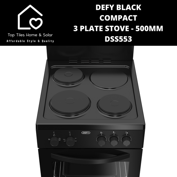 Defy Black 500 Series Compact 3 Plate Stove - 500mm DSS553
