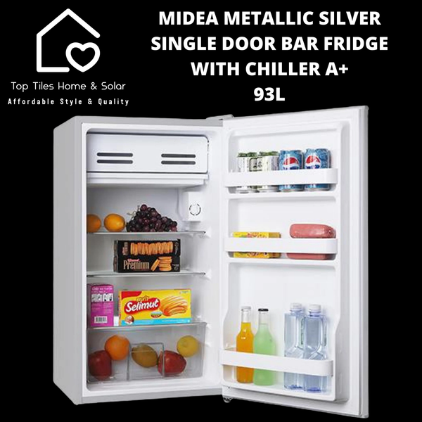 Midea Metallic Silver Single Door Bar Fridge with Chiller A+ - 93L