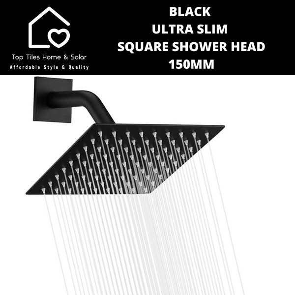 Black Ultra Slim Square Shower Head - 150mm