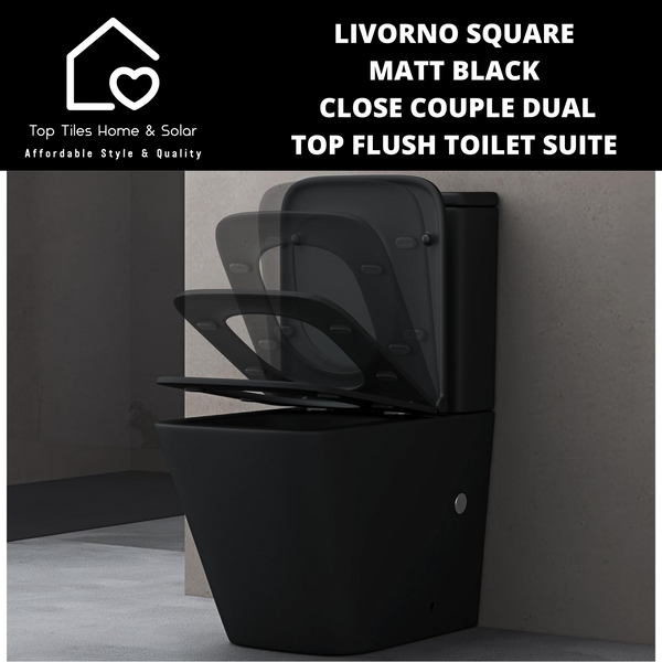 Livorno Square Matt Black Close Couple Dual Top Flush Toilet Suite