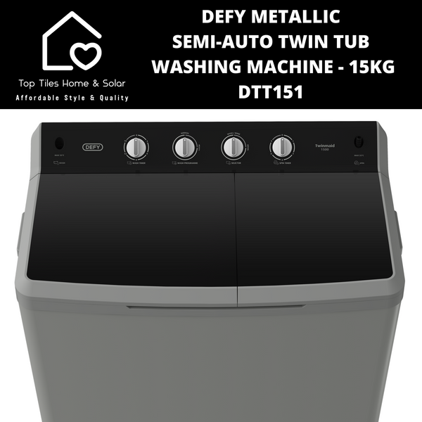 Defy Metallic Semi-Auto Twin Tub Washing Machine - 15kg DTT151