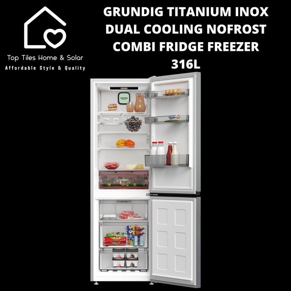 Grundig Titanium Inox Dual Cooling NoFrost Combi Fridge Freezer - 316L