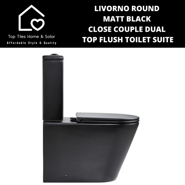 Livorno Round Matt Black Close Couple Dual Top Flush Toilet Suite