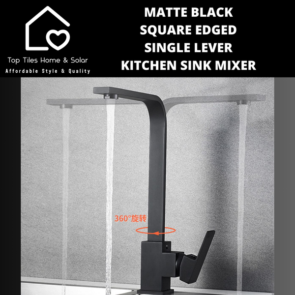 Matte Black Square Edged Single Lever Kitchen Sink Mixer