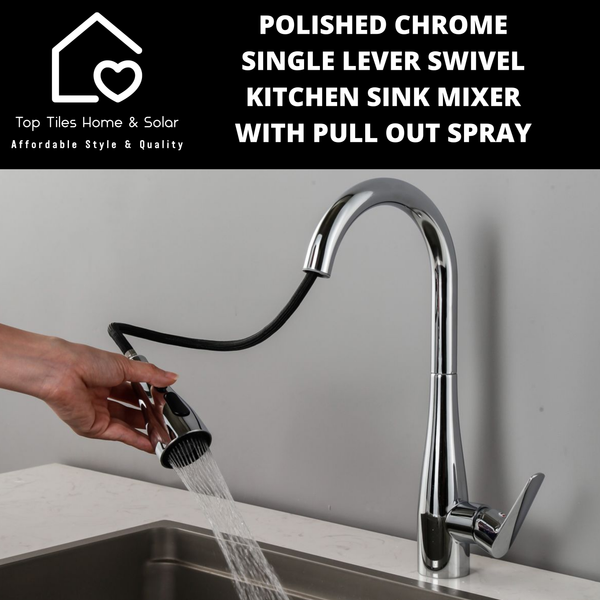 Polished Chrome Single Lever Swivel Kitchen Sink Mixer with Pull Out Spray