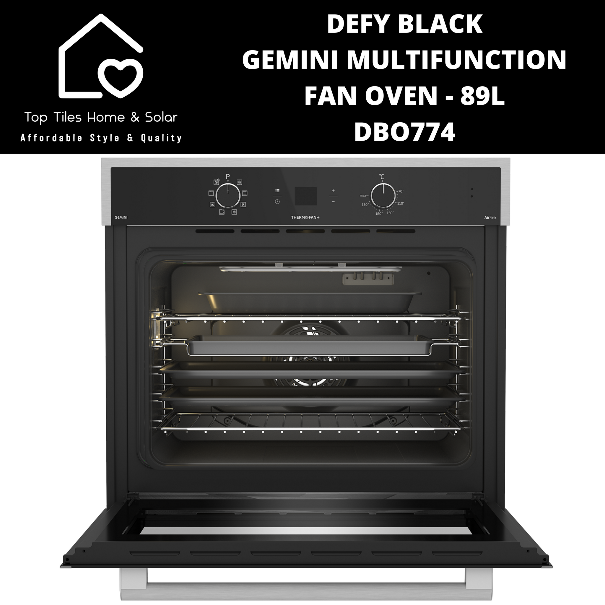Defy Black Gemini Multifunction Fan Oven - 70cm 89L DBO774 – Top