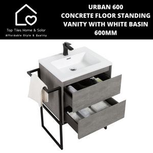 Urban 600 Concrete Floor Standing Vanity With White Basin -  600mm