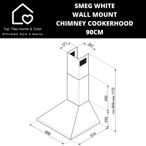 Smeg White Wall Mount Chimney Cookerhood - 90cm