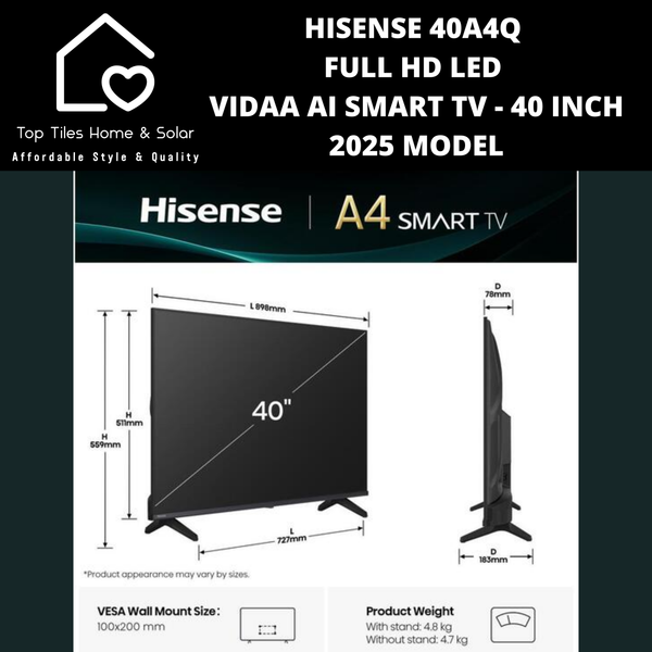 Hisense 40A4Q Full HD LED Vidaa Smart TV - 40 Inch
