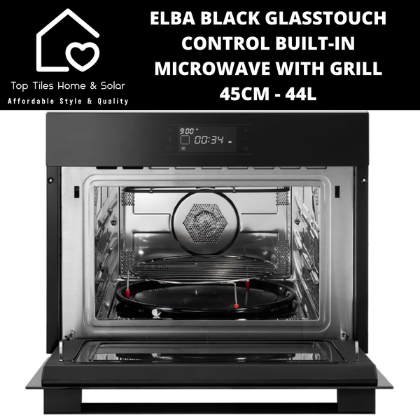Elba Black Glass Touch Control Built-in Microwave with Grill - 45cm - 44L