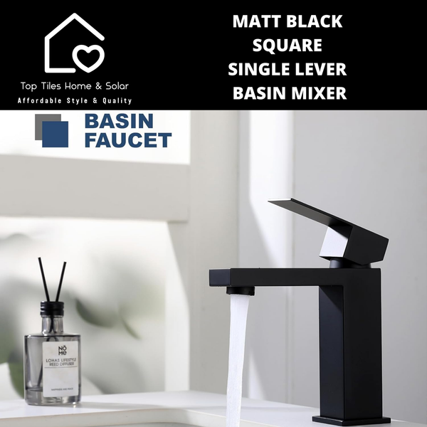 Matt Black Square Single Lever Basin Mixer