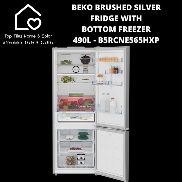 Beko Brushed Silver Fridge with Bottom Freezer - 490L B5RCNE565HXP