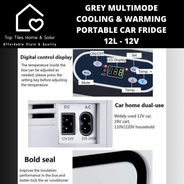 Grey Multimode Cooling & Warming Portable Car Fridge - 12L - 12V