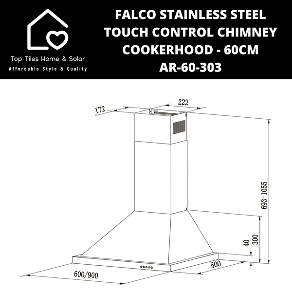 Falco Stainless Steel Touch Control Chimney Cookerhood - 60cm AR-60-303