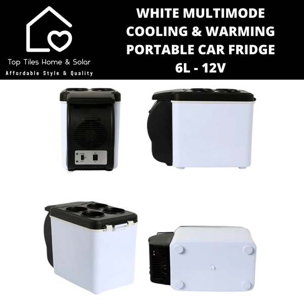 White Multimode Cooling & Warming Portable Car Fridge - 6L - 12V