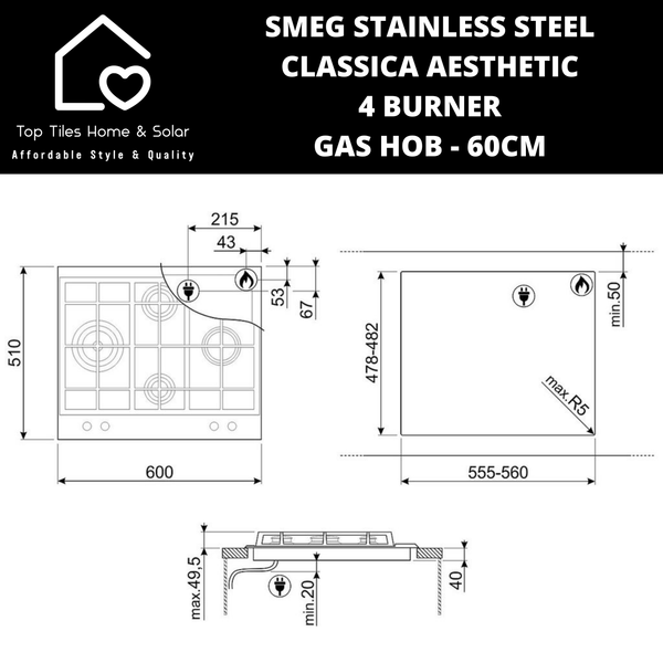 Smeg Stainless Steel Classica Aesthetic 4 Burner Gas Hob - 60cm