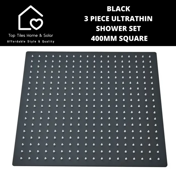 Black 3 Piece Ultrathin Shower Set - 400mm Square