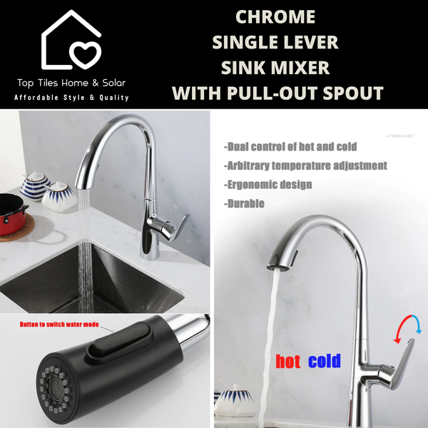 Chrome Single Lever Sink Mixer With Pull-Out Spout