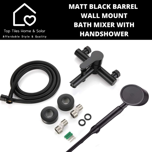 Matt Black Barrel Wall Mount Bath Mixer With Handshower