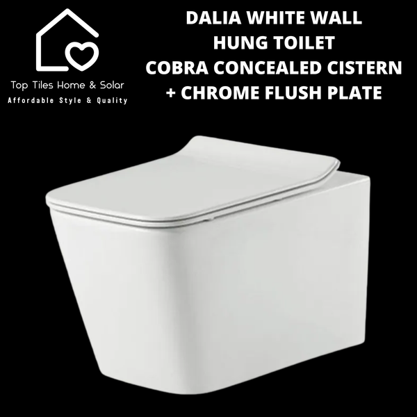 Dalia White Wall Hung Toilet With Cobra Concealed Cistern & Chrome Flush Plate