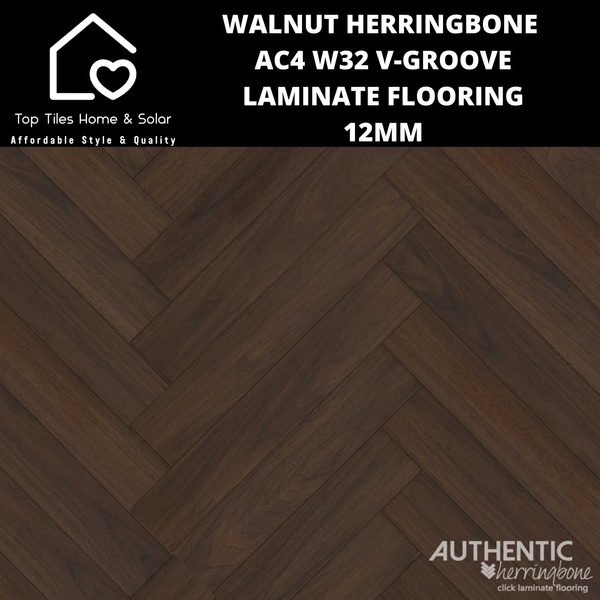 Walnut Herringbone AC4 W32 V-Groove Laminate Flooring - 12mm