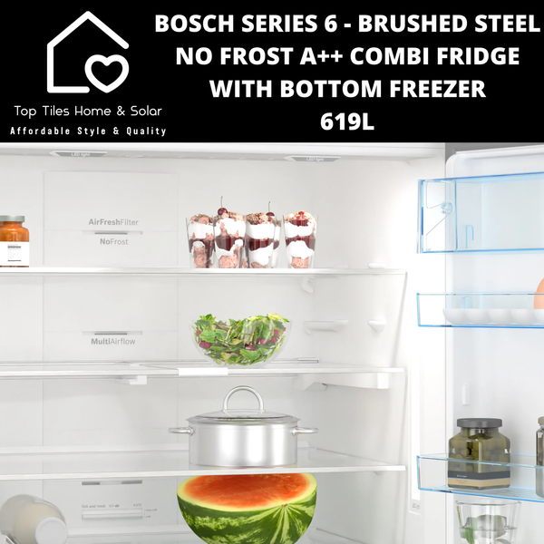 Bosch Series 6 - Brushed Steel No Frost A++ Combi Fridge With Bottom Freezer - 619L