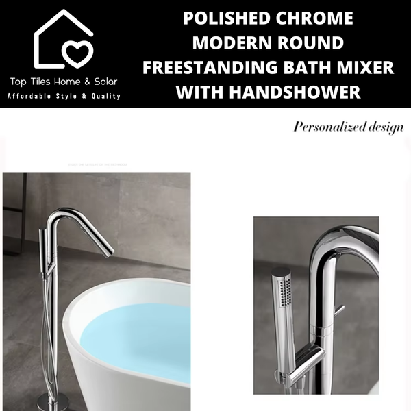 Polished Chrome Modern Round Freestanding Bath Mixer With Handshower