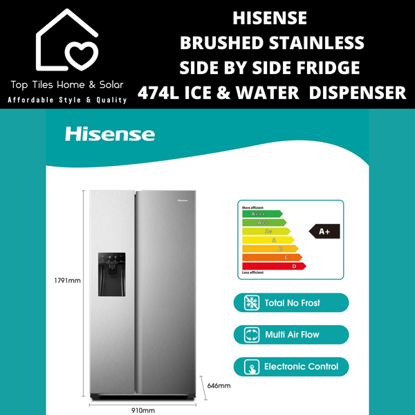 Hisense Brushed Stainless Fridge  - 474L Water & Ice Dispenser
