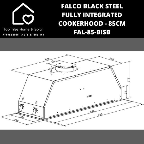 Falco Black Steel Fully Integrated Cookerhood - 85cm FAL-85-BISB