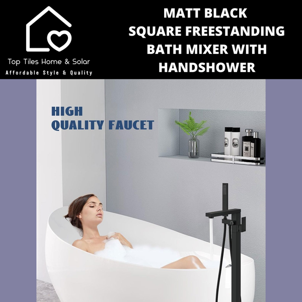 Matt Black Square Freestanding Bath Mixer With Handshower